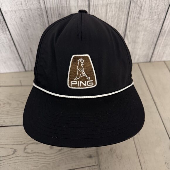 PING Hat Cap Snap Back Black White Rope Golf Embroidered Patch Mens Athletic - Picture 1 of 7